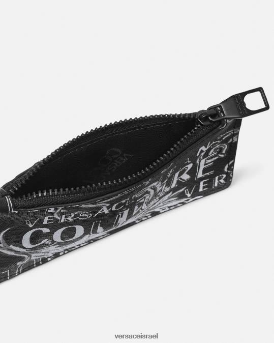 גברים Versace שחור ואפור מחזיק כרטיס רוכסן לוגו קוטור אביזרים N8T22513