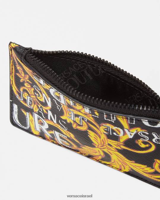גברים Versace זהב שחור מחזיק כרטיס רוכסן לוגו קוטור אביזרים N8T22514