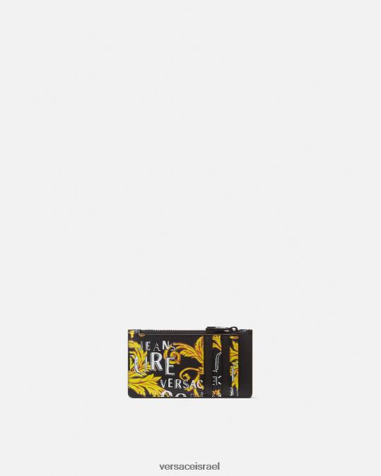 גברים Versace זהב שחור מחזיק כרטיס רוכסן לוגו קוטור אביזרים N8T22514