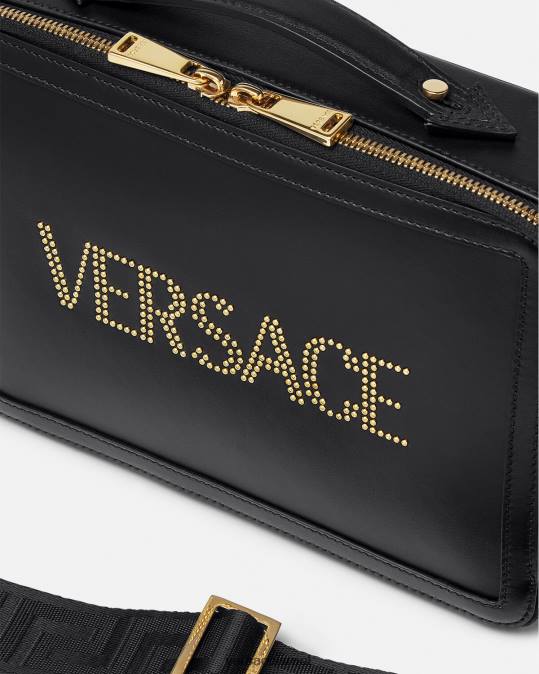 גברים Versace שָׁחוֹר תיק שליח לוגו משובץ תיקים N8T21502