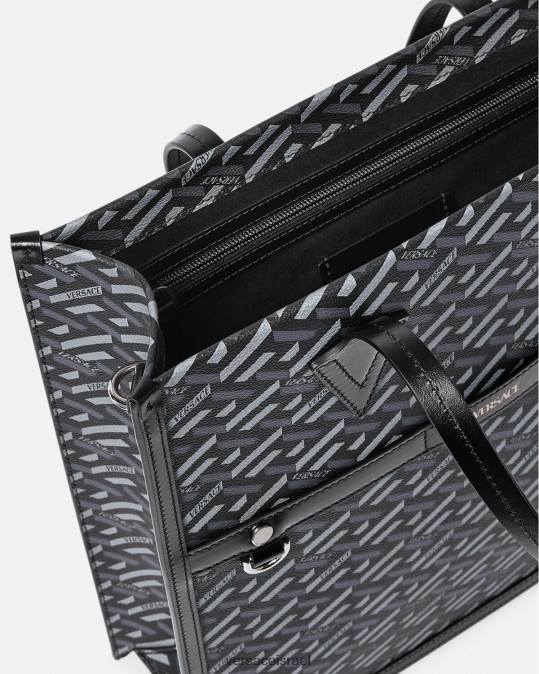 גברים Versace שחור ואפור תיק תיק גבוה של la greca תיקים N8T21476