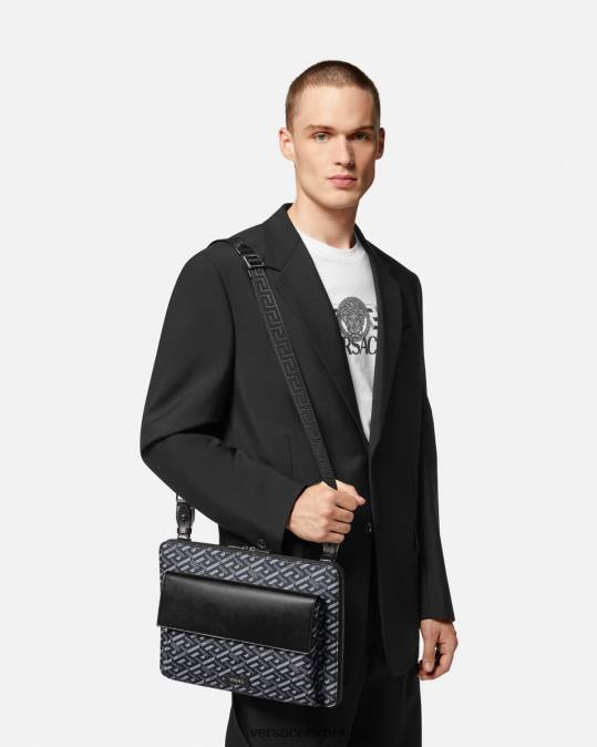 גברים Versace שחור ואפור כיסוי למחשב נייד של la greca חתימה תיקים N8T21483
