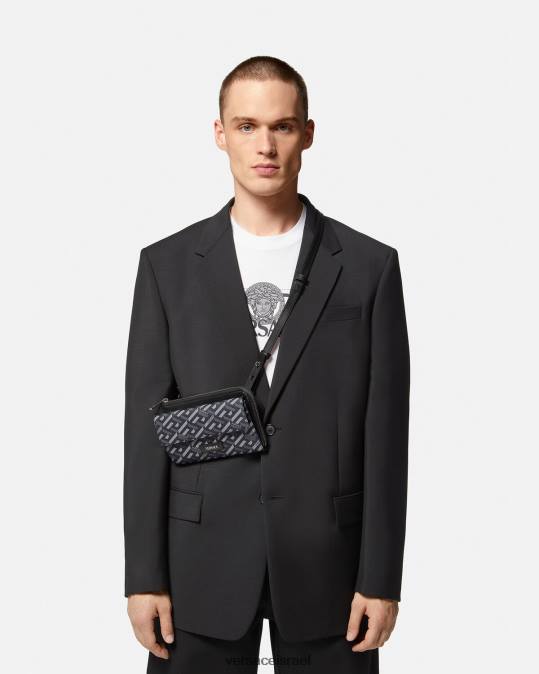 גברים Versace שחור ואפור תיק קרוסבודי חתימה של la greca תיקים N8T21484