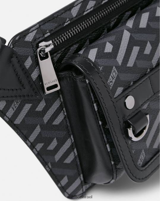גברים Versace שחור ואפור תיק חגורה חתימה של la greca תיקים N8T21486